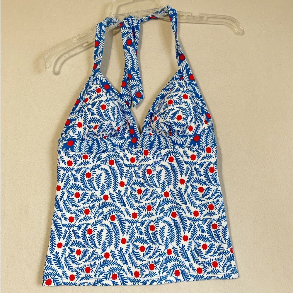 Boden Floral White Red Blue Swim Suit Bathing Suit Top Tankini 6